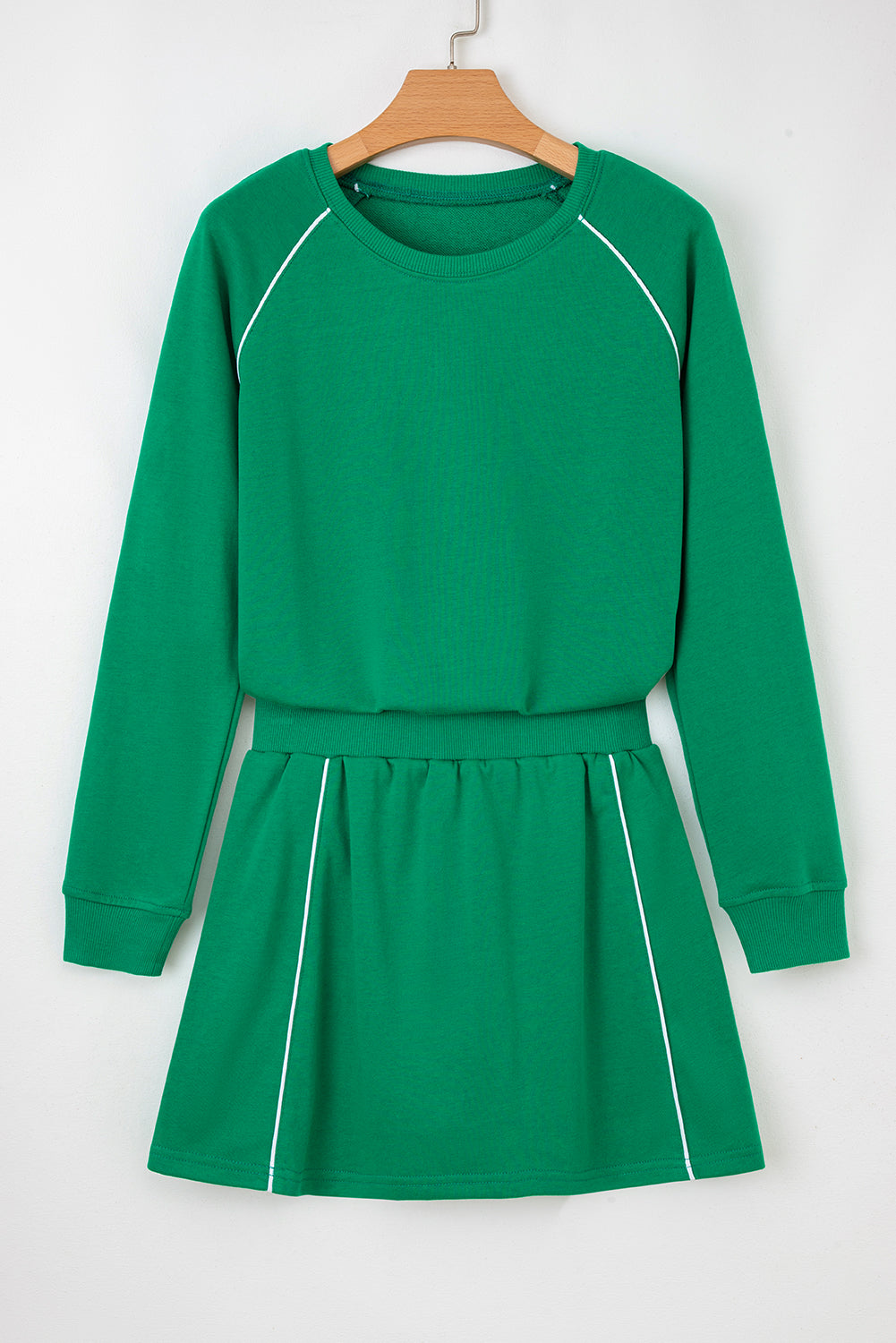 Piping Contrast Crewneck Pullover and Mini Skirt Co-ord Set - eAura