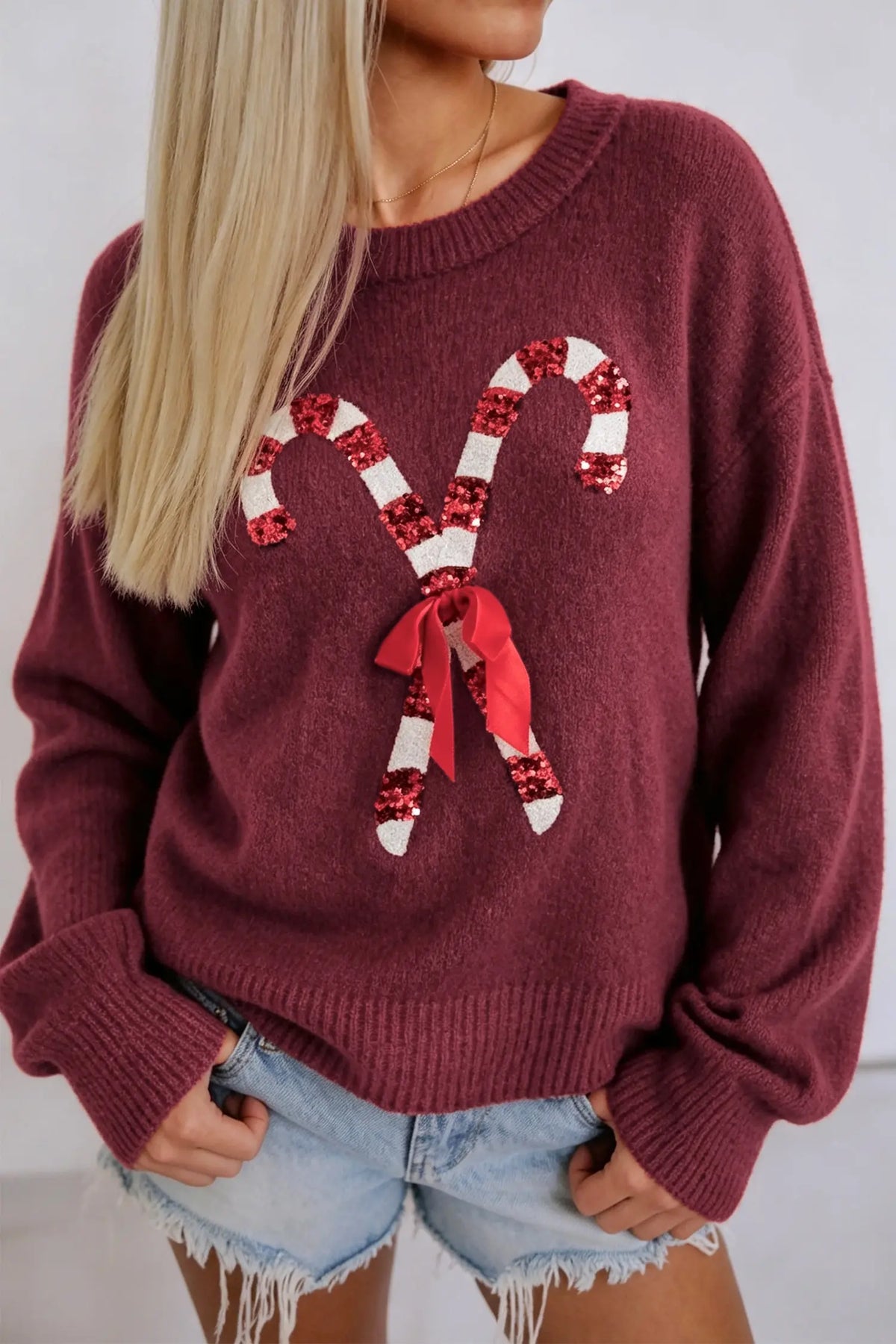 Sequined Christmas sweater - Candy cane festive jumper