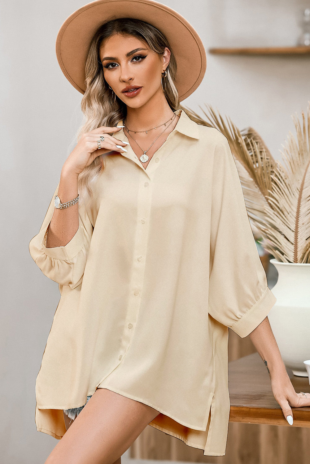 3/4 Puff Sleeve Oversized Shirt - eAura