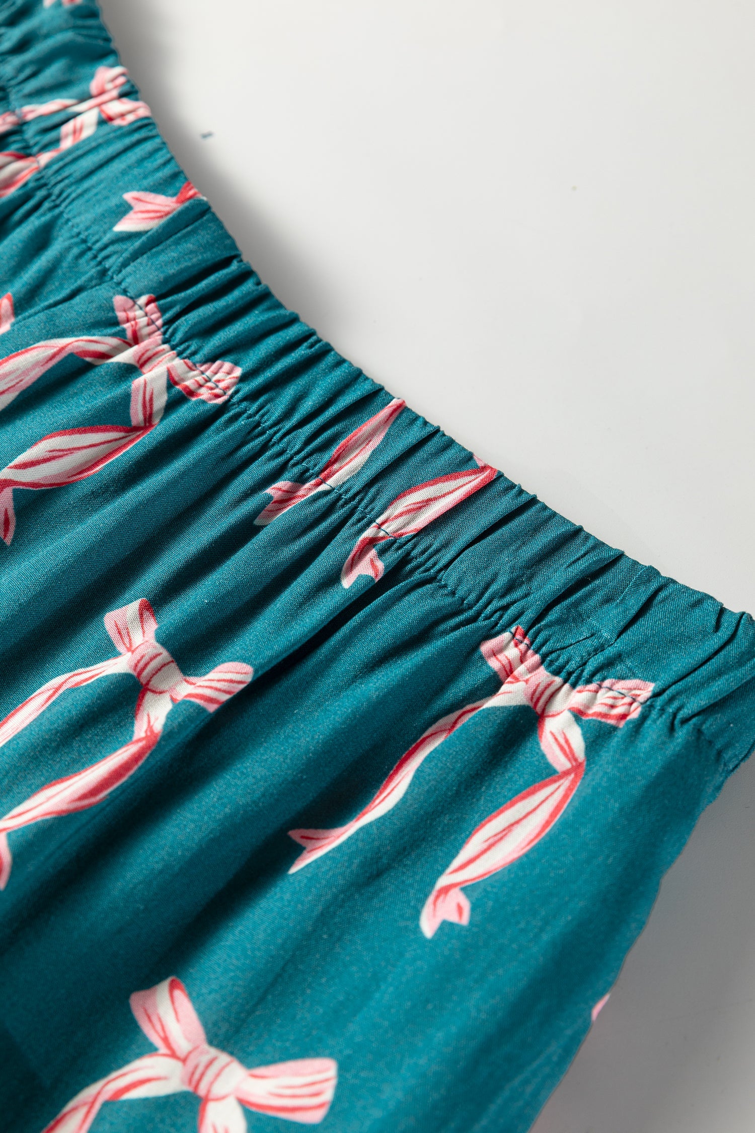 Green Ribbon Bow Print Long Sleeve Shirt and Shorts Pyjama Set - Loungewear & Sleepwear/Sleepwear