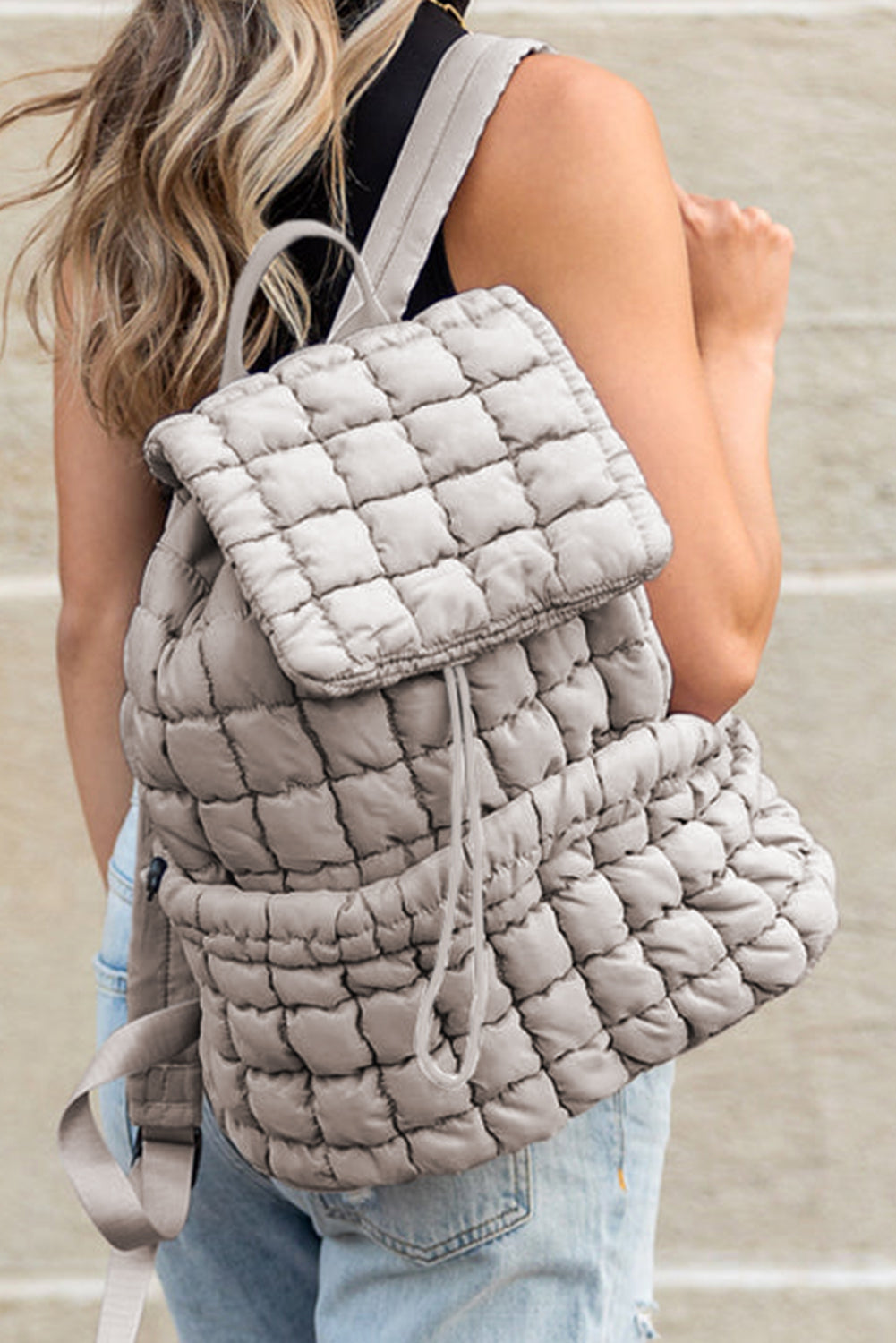 Dusk Blue Solid Flapped Quilted Puffer Backpack