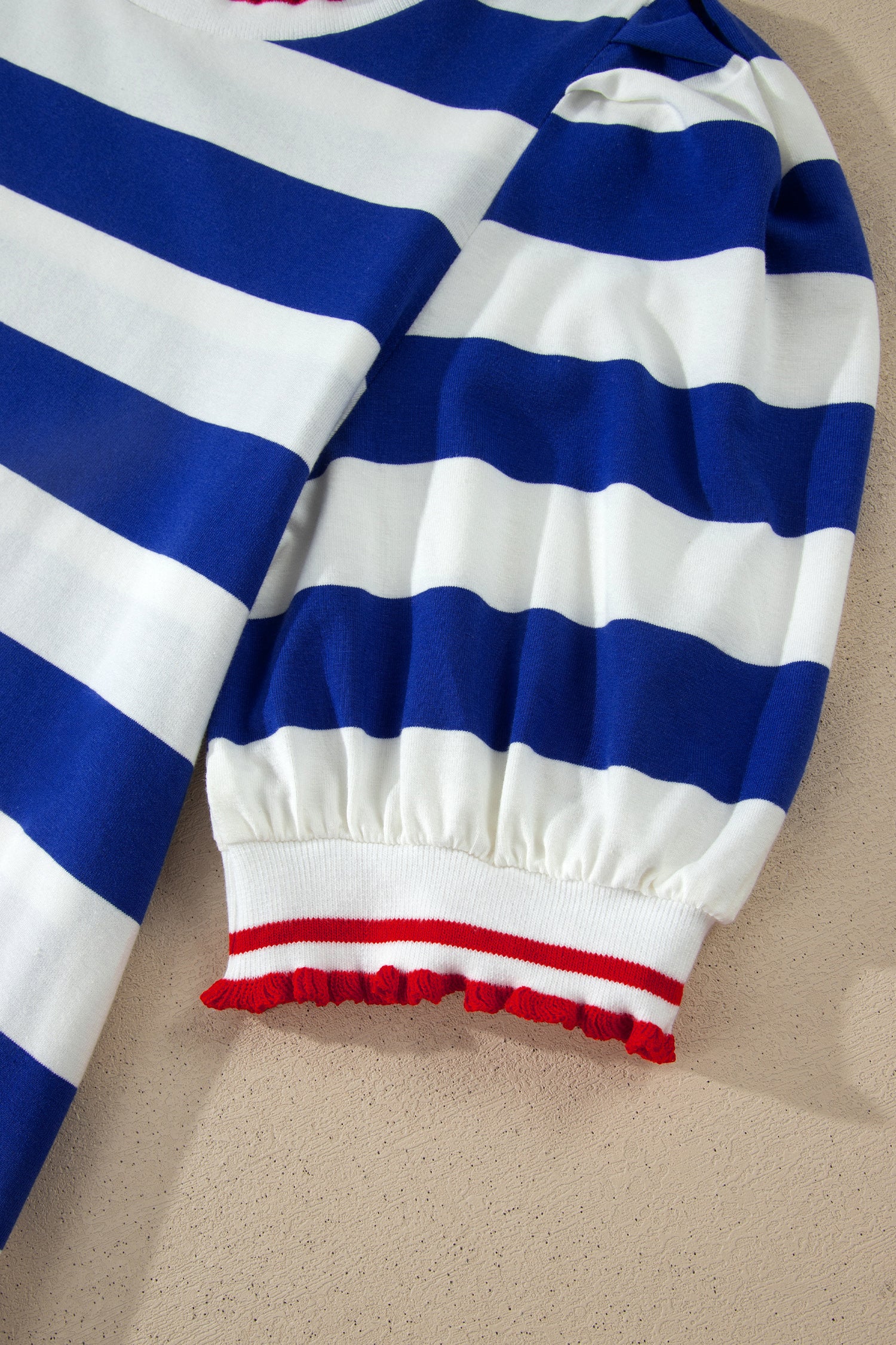Stripe Contrast Trim Round Neck Short Puff Sleeve Shift Mini Dress