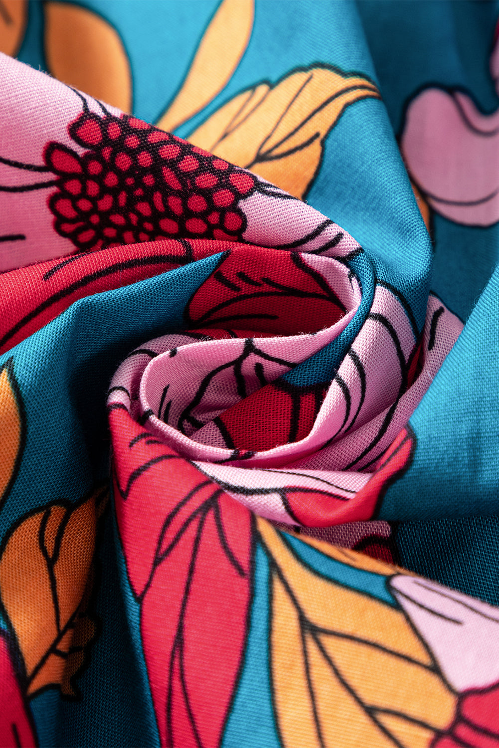 Red Floral Printed Balloon Sleeve Half Buttons Blouse eAura