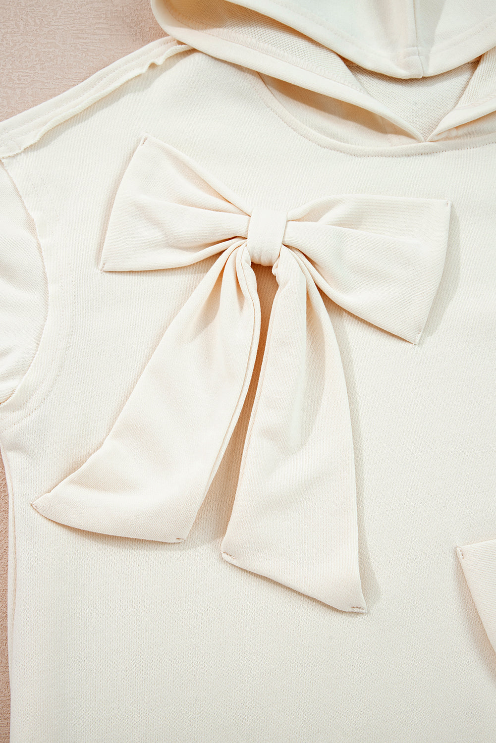 White Cute Bow Detail Baggy Hoodie eAura