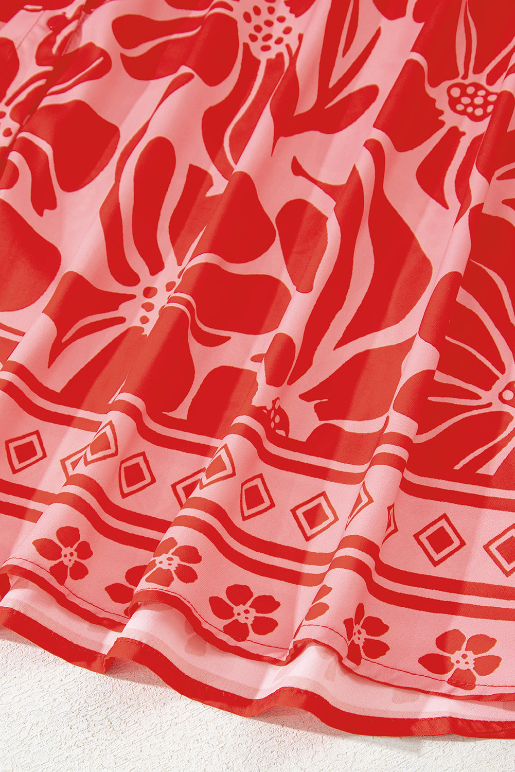 Floral Short Sleeve V-Neck Buttoned Shirred Waist Long Dress - eAura