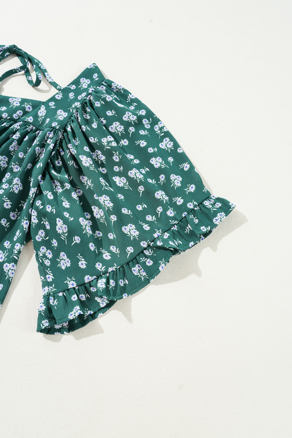 Green Floral Print Square Neck Ruffled Trim Plus Size Blouse BB Fashion Outlet