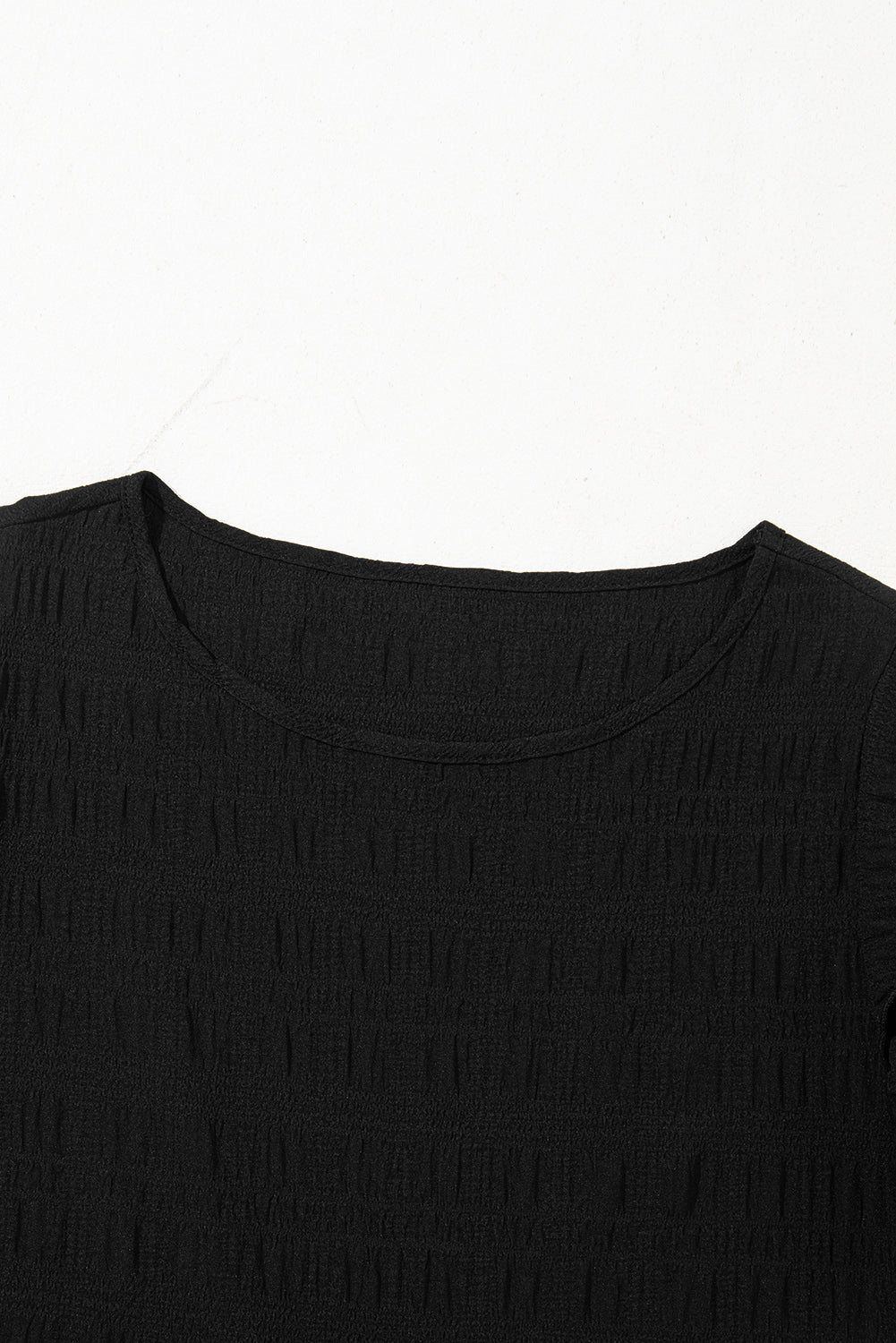 Black Textured Ruffled Sleeve Round Neck Top eAura