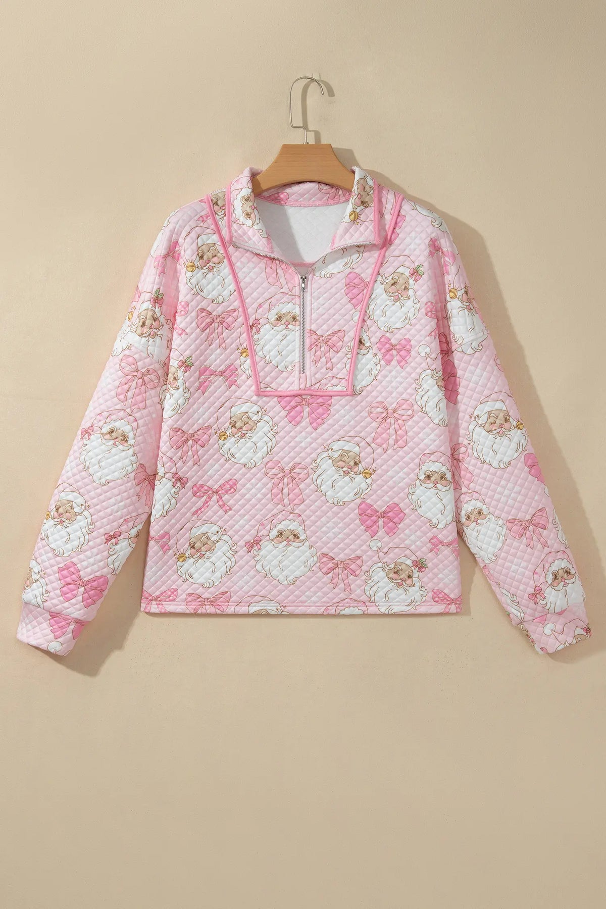 Long Sleeve Sweatshirt with Zip-Up Collar and Christmas Print