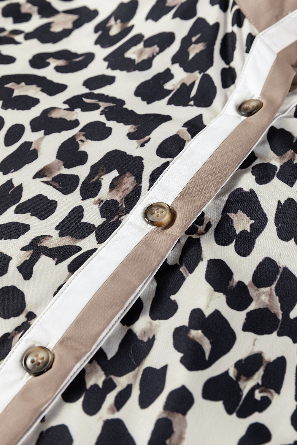 Leopard Print Contrast Patchwork Cuffs Button Collared Top - eAura