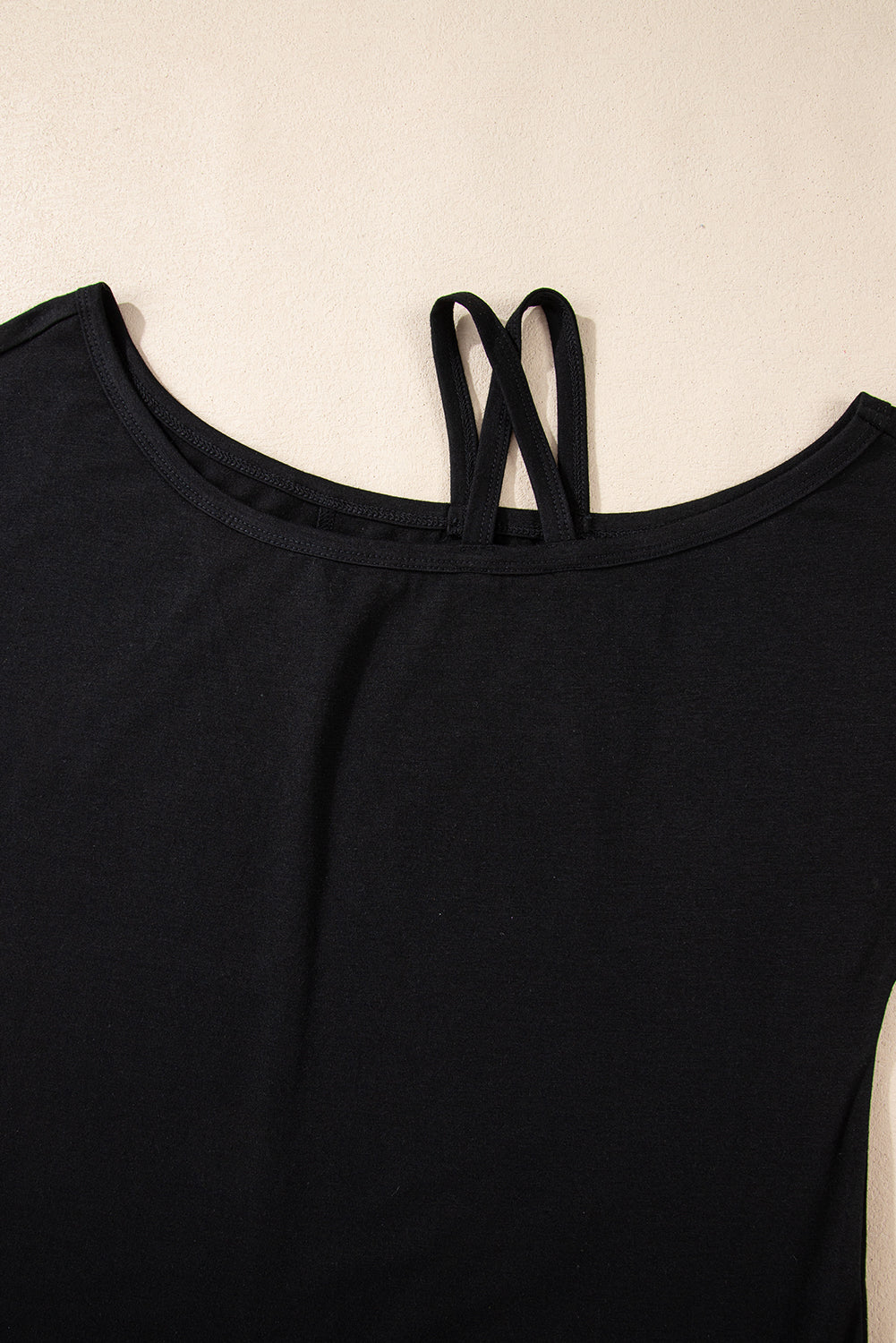 Black Asymmetric Criss Cross One Shoulder T Shirt BB Fashion Outlet