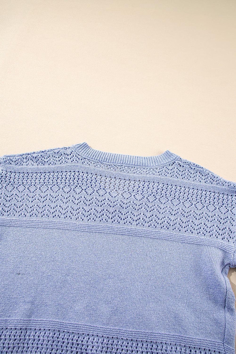 Sky Blue Eyelet Pattern Detail V Neck Drop Shoulder Sweater eAura