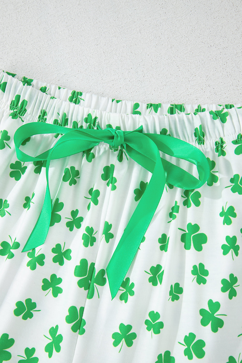 Green Clover Printed Short Sleeve and Ruffled Shorts Pyjama Set eAura