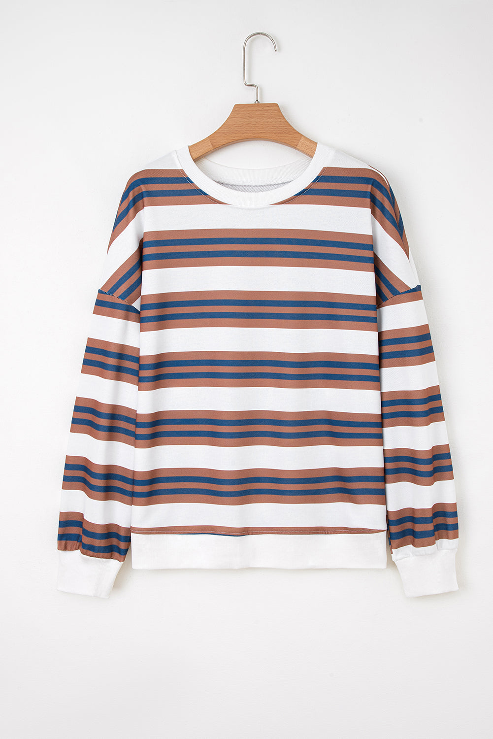 Stripe Crew Neck Drop Shoulder Pullover Sweatshirt - eAura