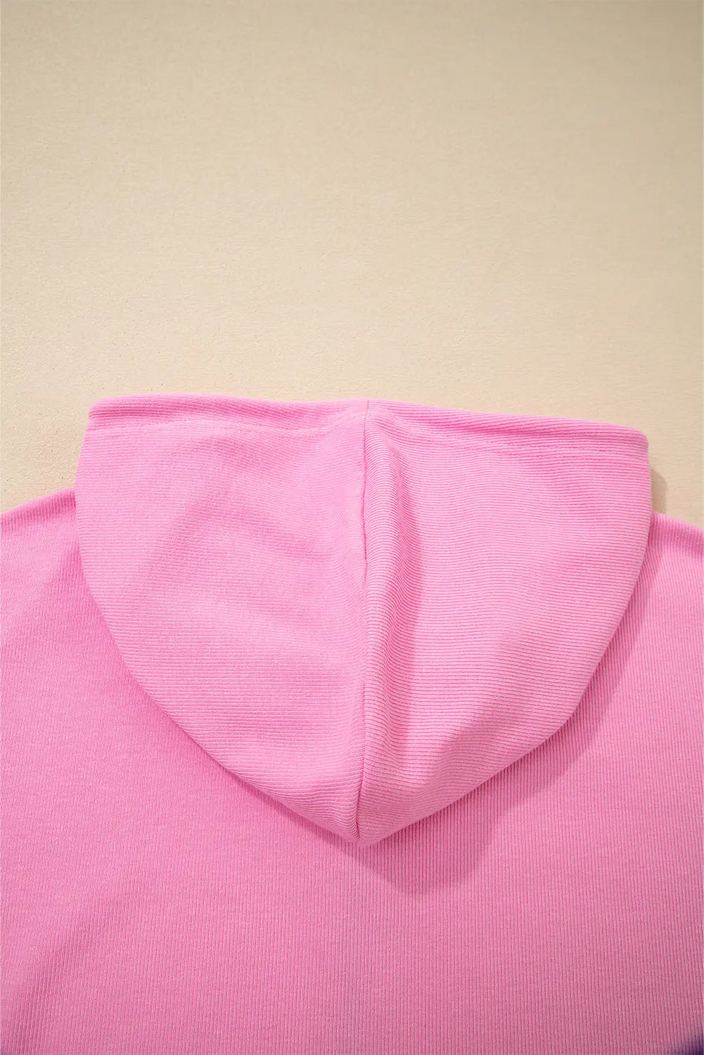 Solid Colour Ribbed Zip Up Drawstring Hooded Jacket – Sachet Pink
