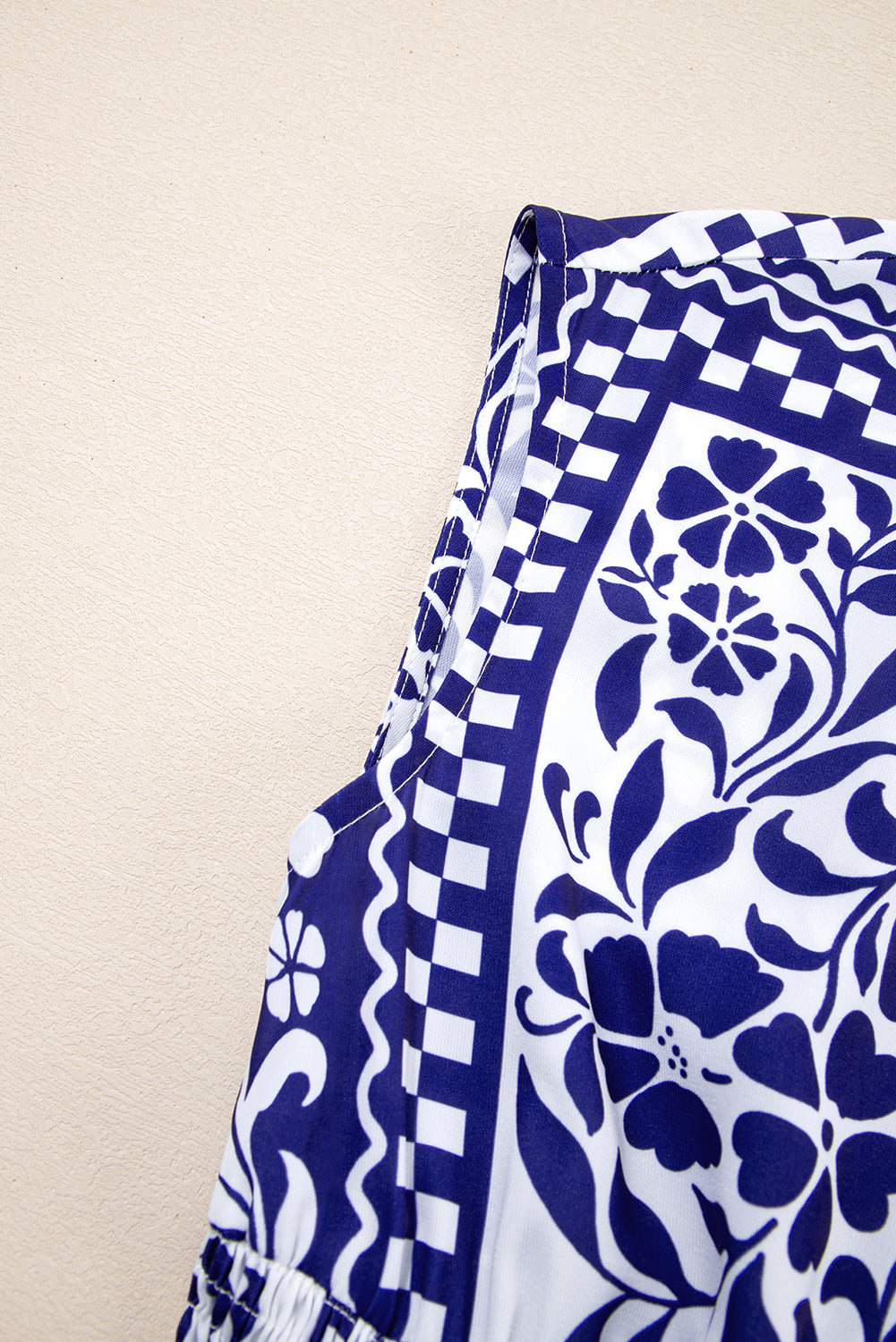 Dirty blue Shirred Waist V Neck Sleeveless Floral Print Midi Dress - BB Fashion Outlet