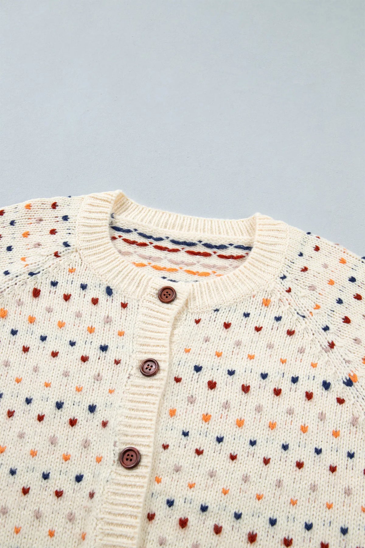 Geometric Print Button Front Long Sleeve Regular Fit Cardigan – Beige