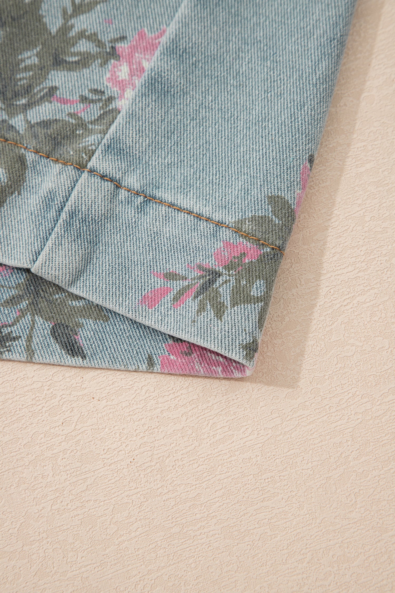 Floral Print Pleated Wide Leg Denim Jumpsuit – High Waist