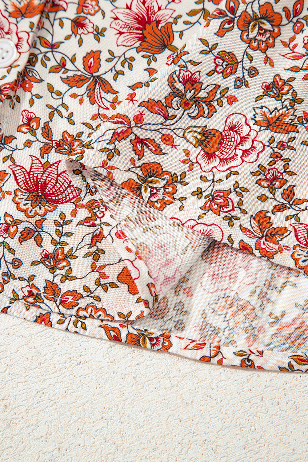 Red Floral Print Pleated Detail Notched Neck Puff Sleeve Blouse - eAura