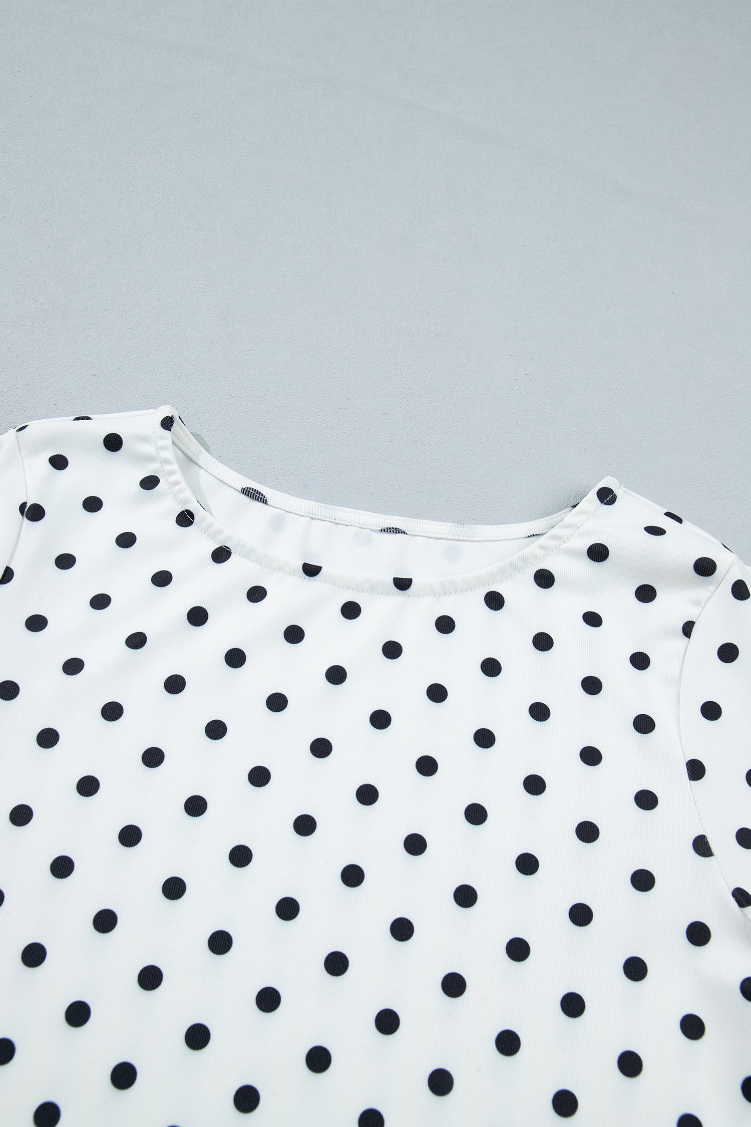 Polka Dot Print Lettuce Trim Long Sleeve Top – Black