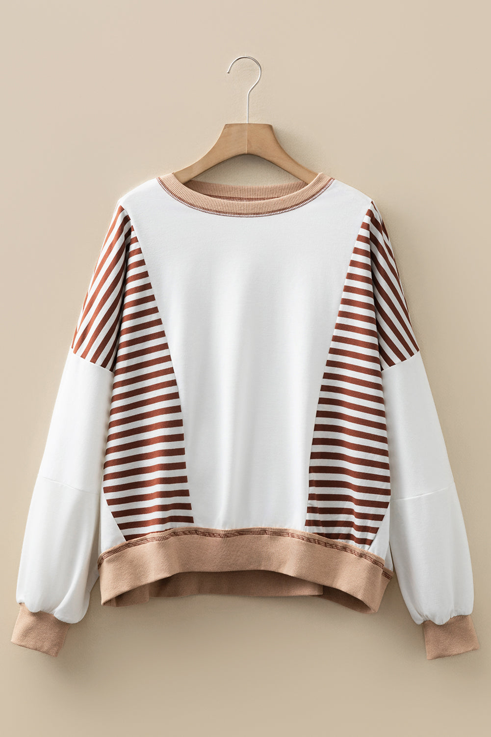 Striped Contrast Stitching Oversized Sweatshirt - eAura