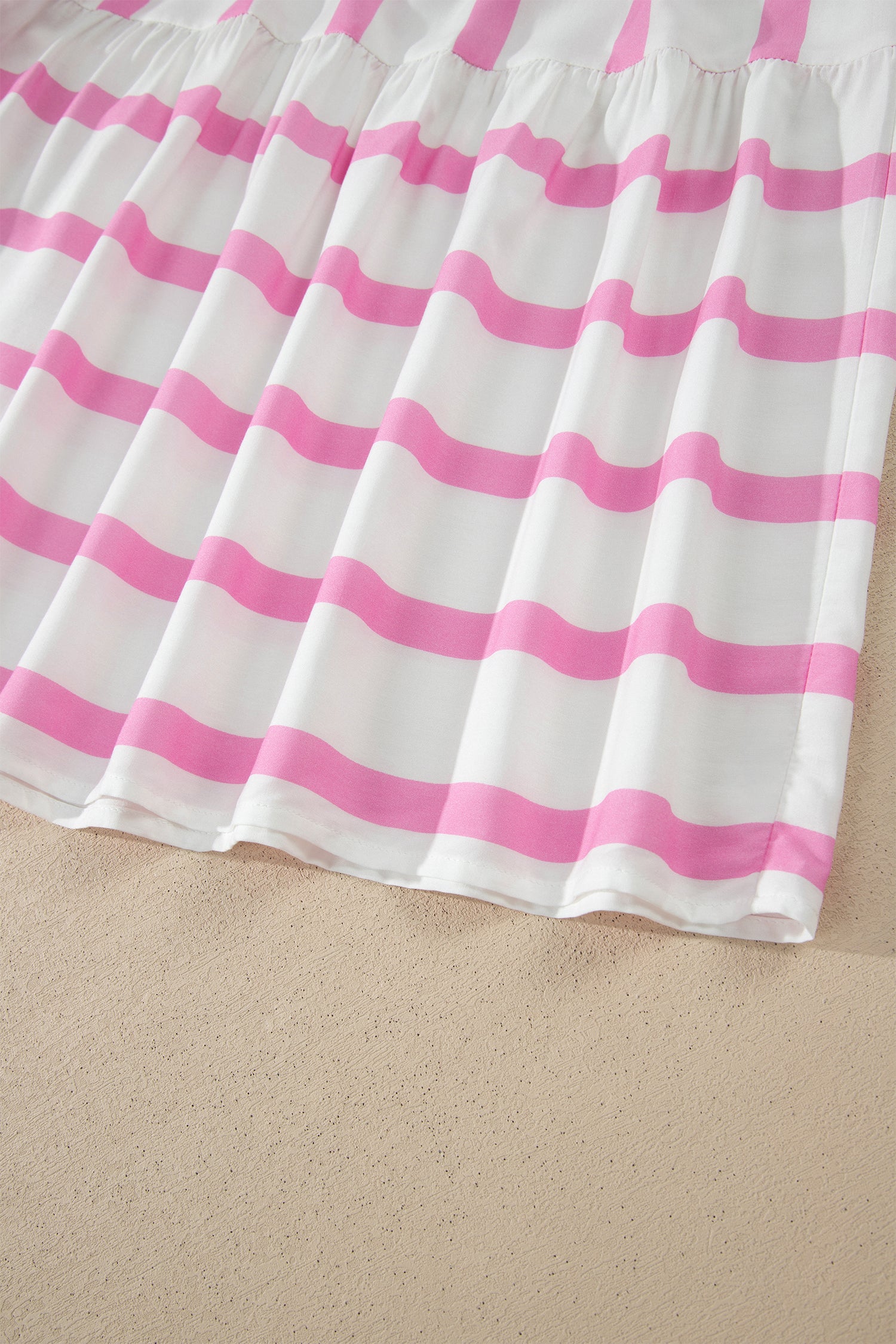 Stripe Ricrac Trim Puff Sleeve Midi Vacation Dress – Pink