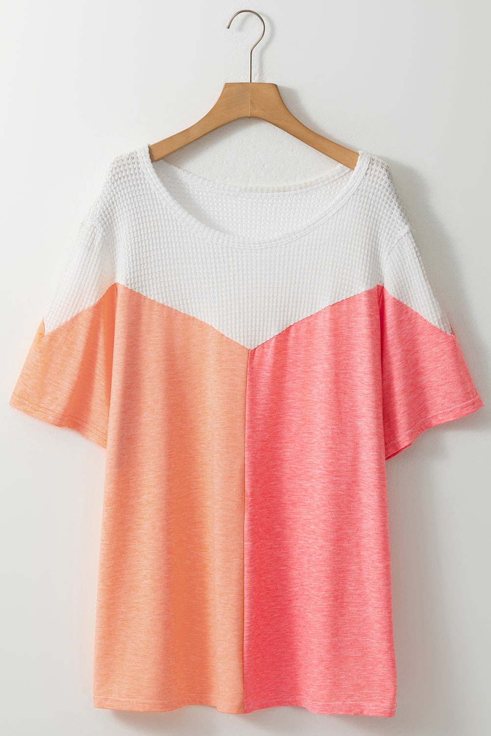 White Plus Size Colourblock Waffle Knit Tee BB Fashion Outlet