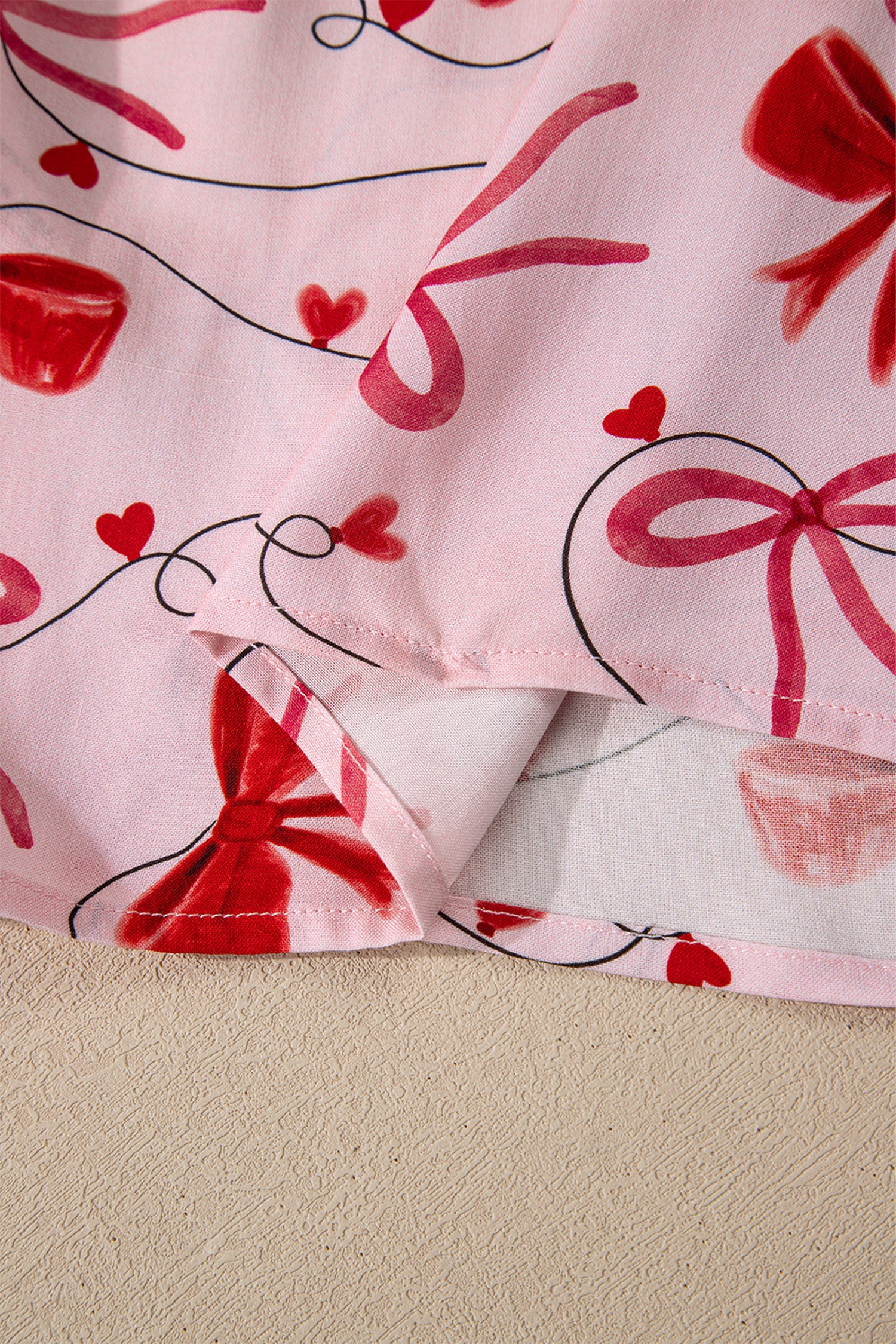 Bow Print Valentine Long Sleeve Shirt Shorts 2 Pcs Pajama Set – Red