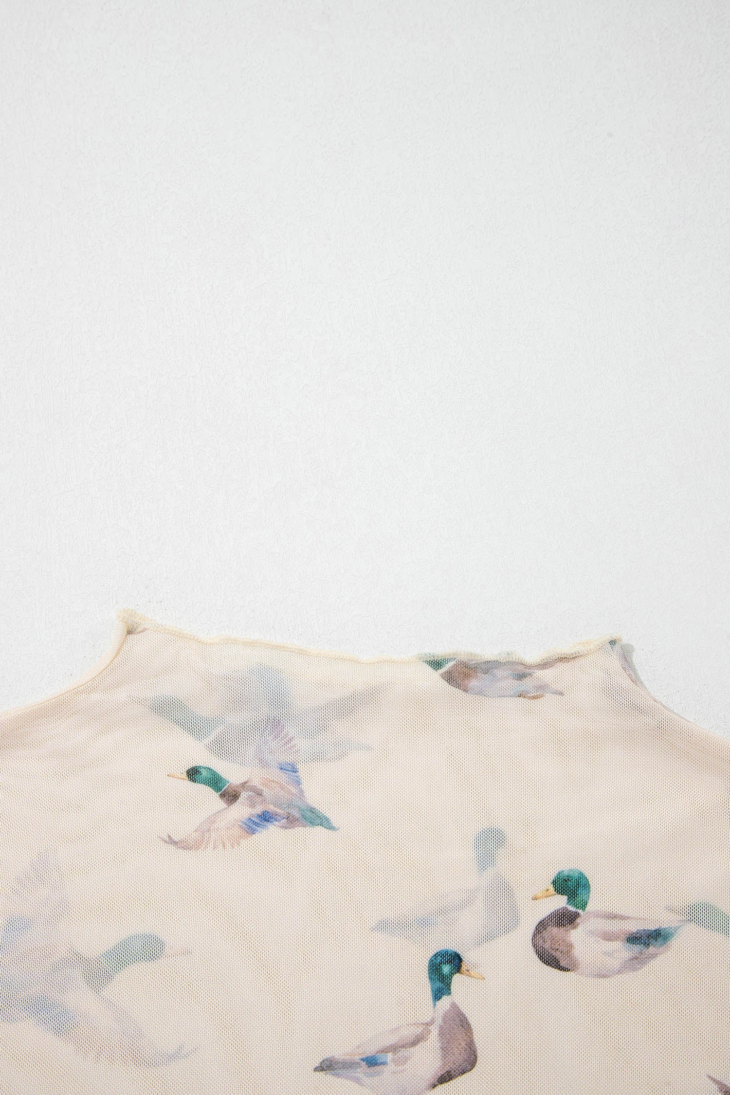 Beige Mallard Print Sheer Mesh Short Sleeve Top