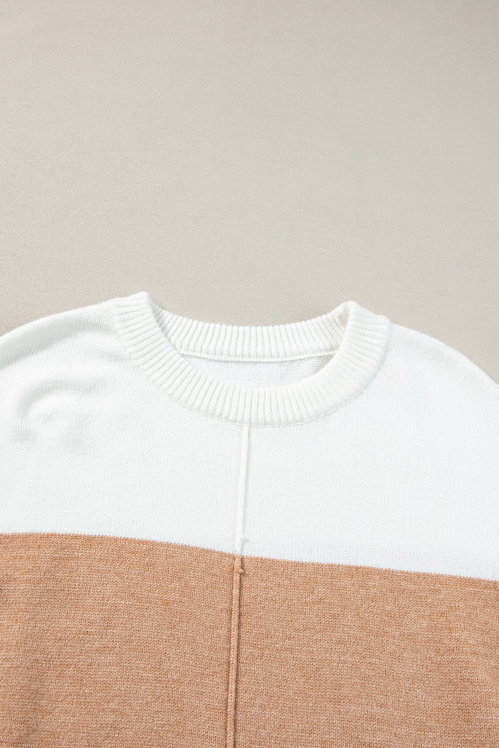 Straw Yellow Colourblock Ribbed Trim Round Neck Sweater eAura
