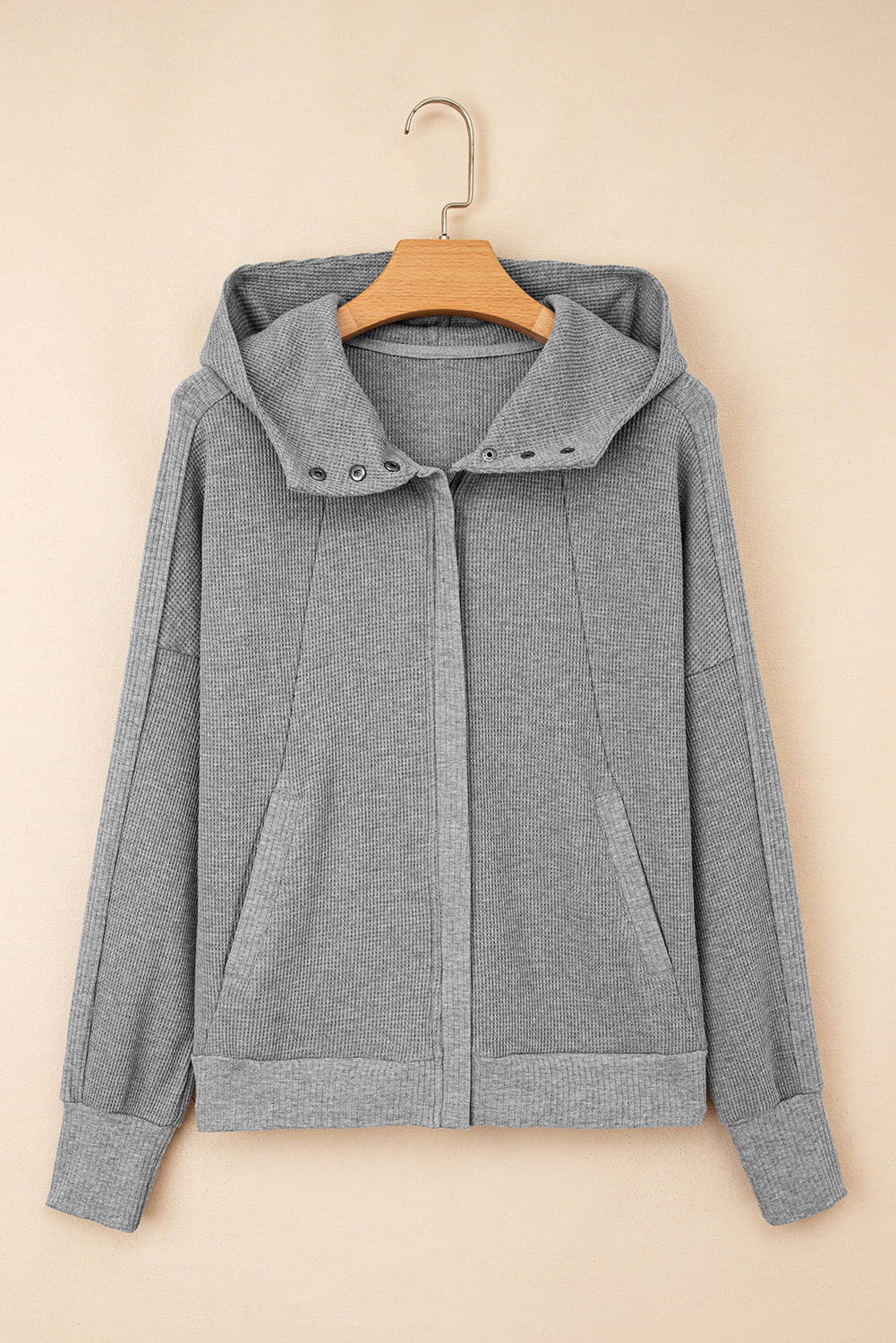 Waffle Zip-Up Front Button Hooded Jacket - eAura
