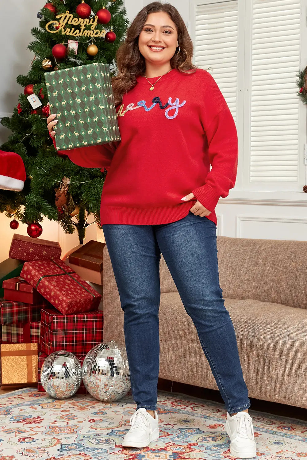 Tinsel merry Pattern Drop Shoulder Plus Size Sweater