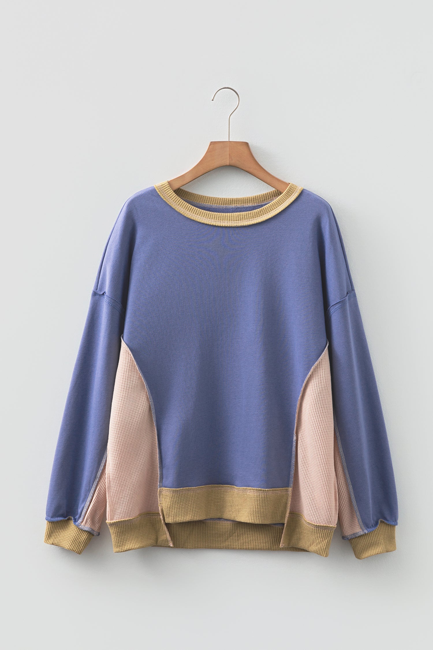 Mix Texture Waffle Patchwork Oversize Sweatshirt - eAura