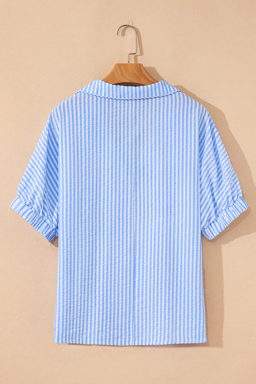 Striped Print Contrast Split Neck Dolman Sleeve Blouse eAura