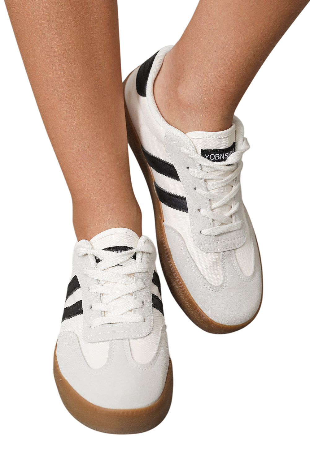 White Striped Lace-up Flat Trainers BB Fashion Outlet