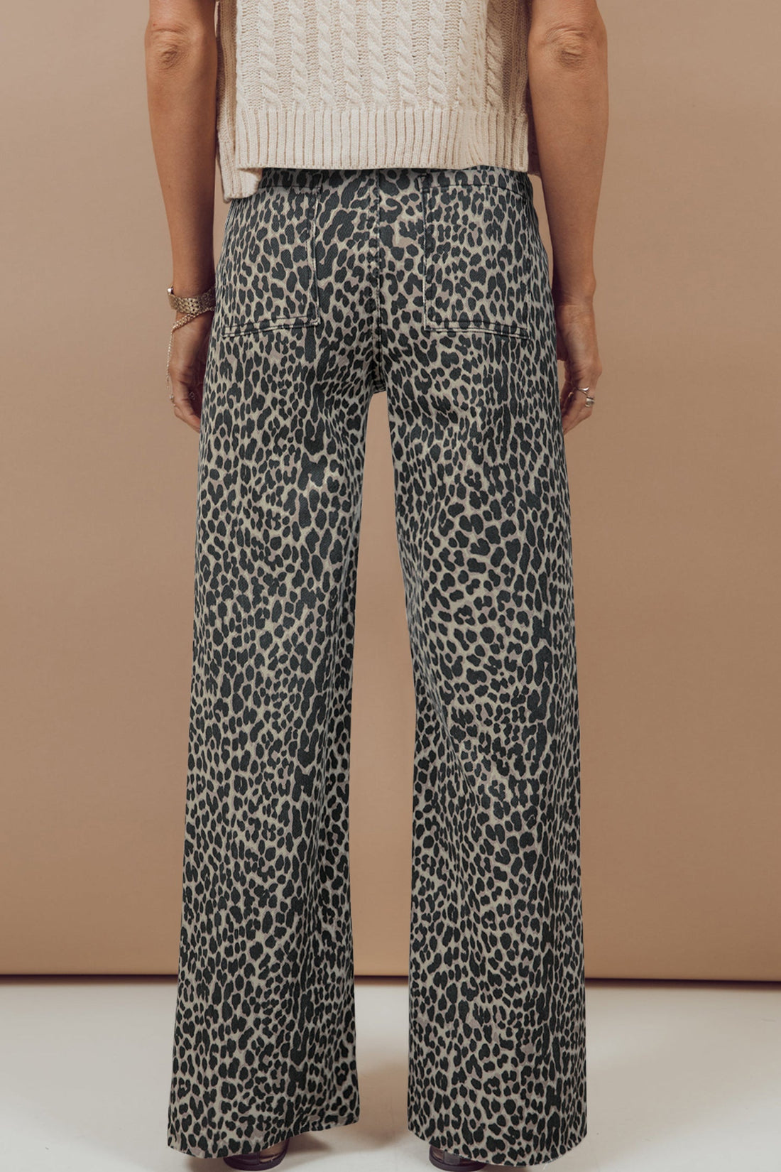 Leopard Print Wide Leg High Waist Jeans - eAura
