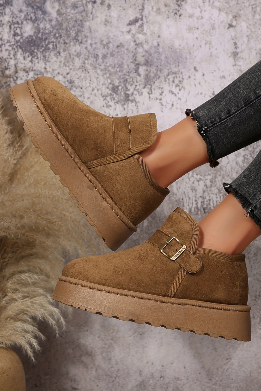 Buckle Detail Platform Cosy Winter Ankle Boots - eAura