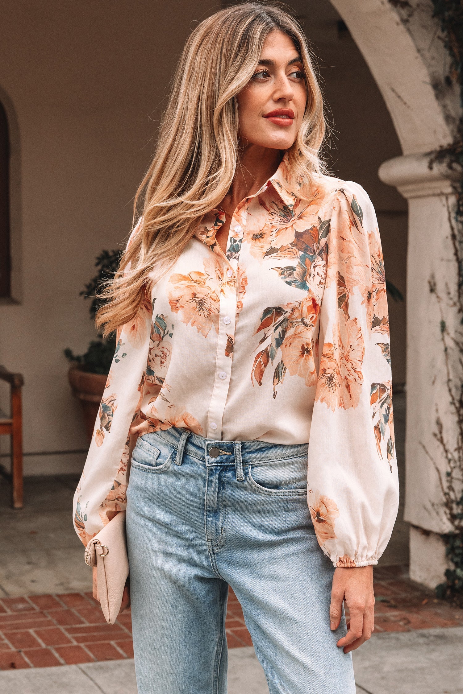 Floral Puff Sleeve Lightweight Shirt - eAura