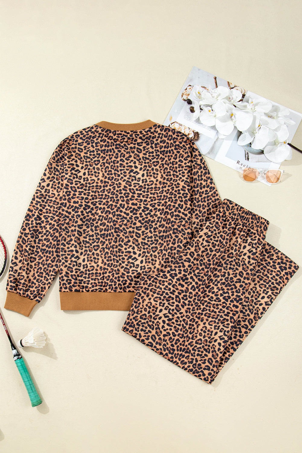 Leopard Pullover and Pants Co-ord Outfit with Bow Embroidery - eAura
