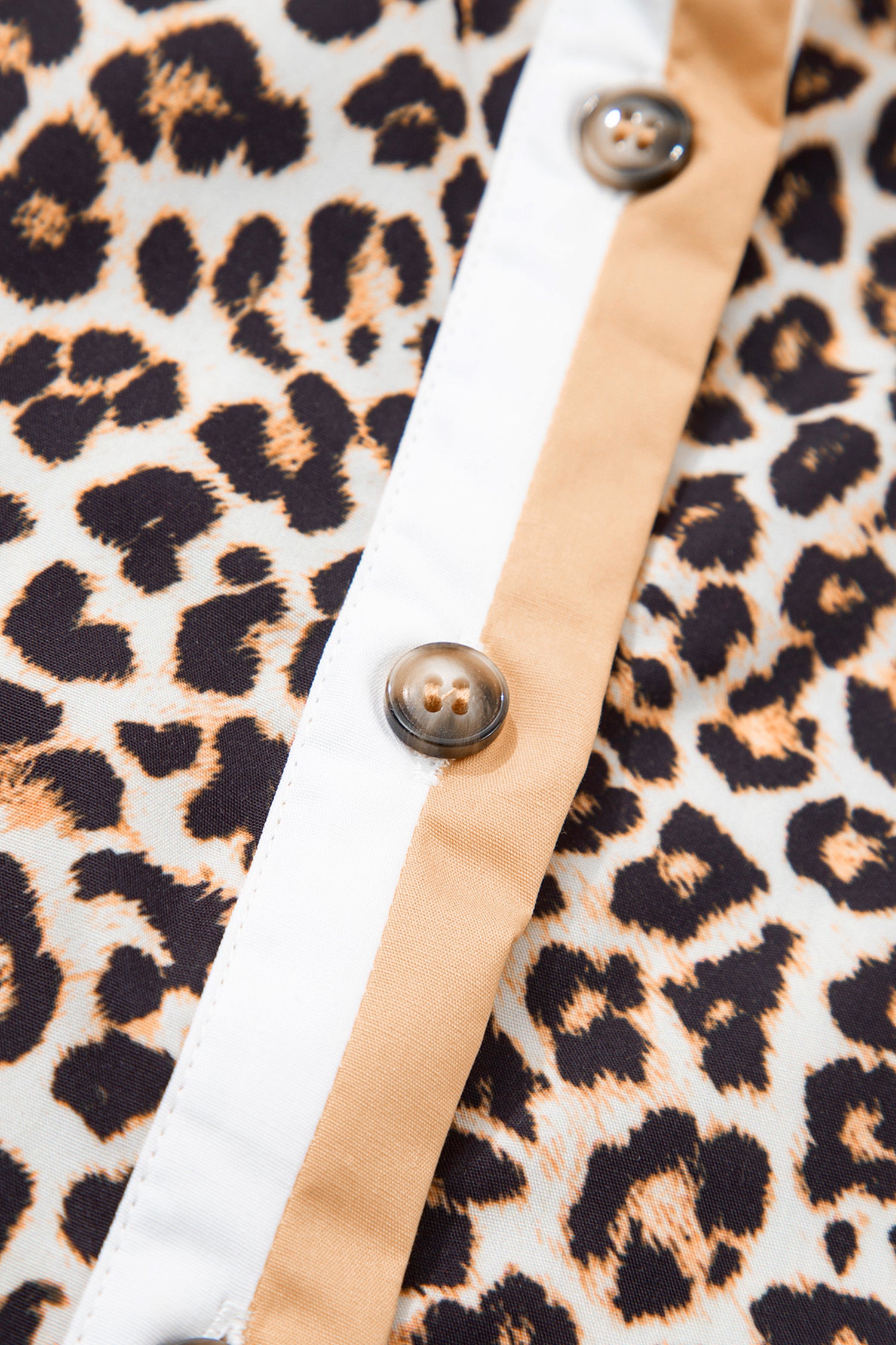 Multicolour Button Striped Collar Leopard Print Long Sleeve Dress