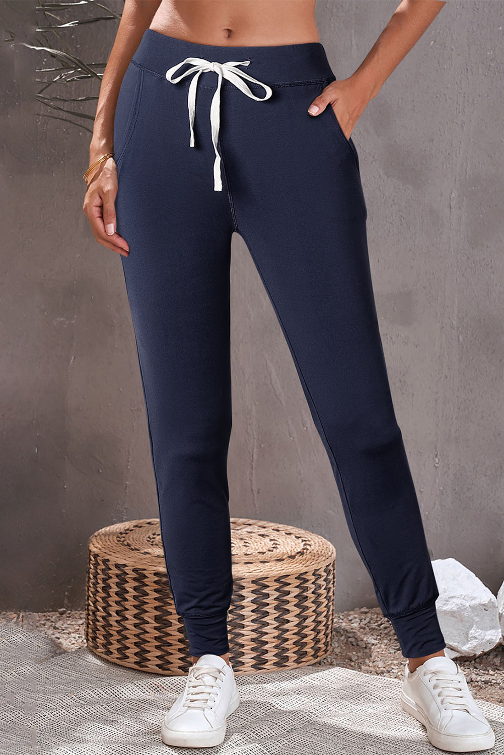 Dark Brown Drawstring Waist Pocketed Joggers eAura
