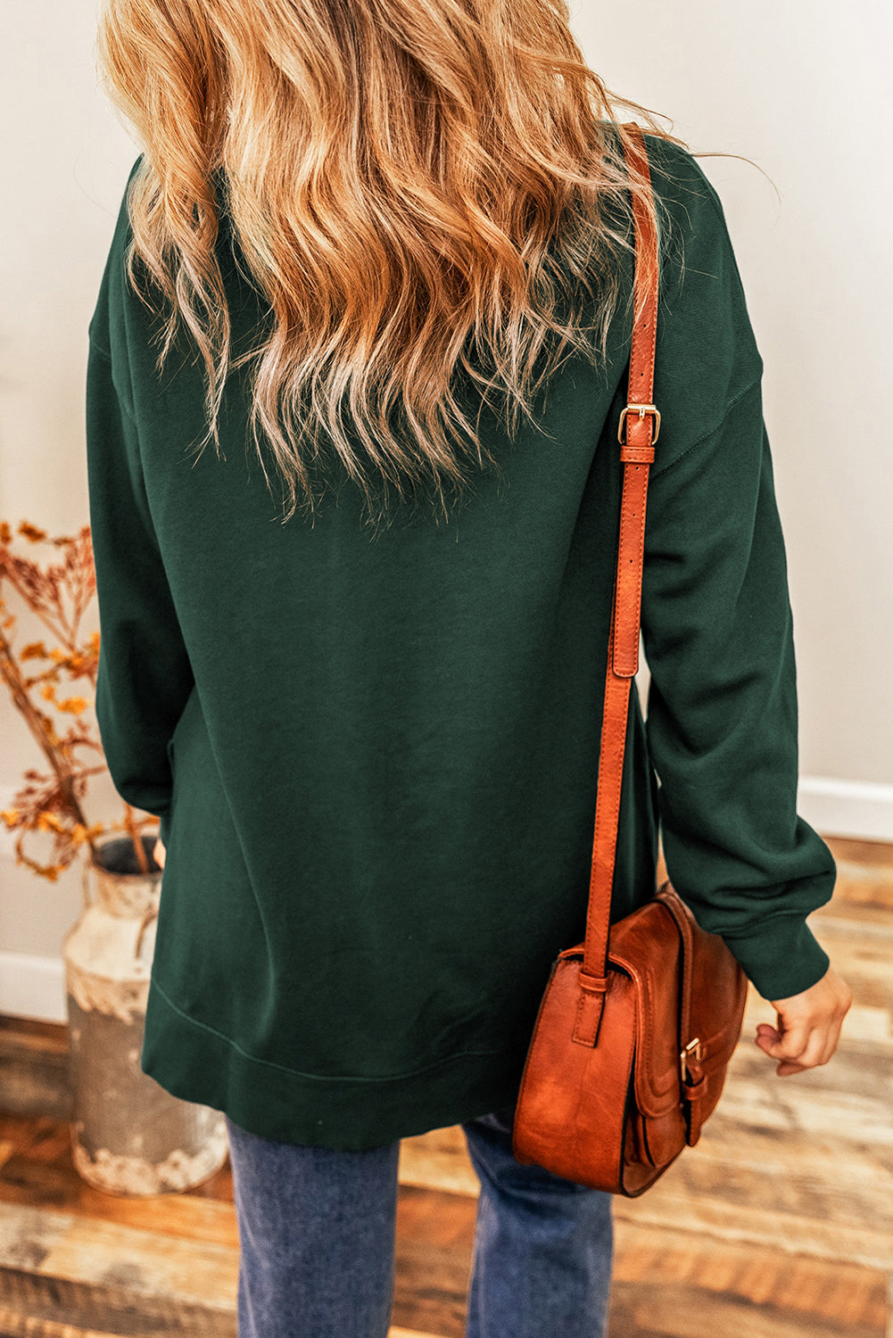 Duffel Green Oversized Drop Shoulder Split Hem Sweatshirt eAura
