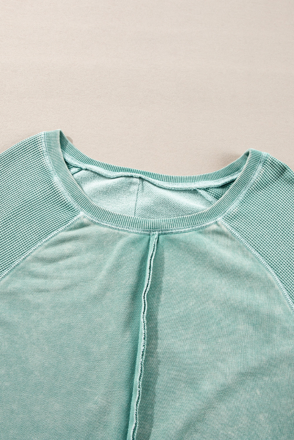 Black Solid Waffle Knit Patchwork Raglan Sleeve Sweatshirt Dear-Lover Dropshipping