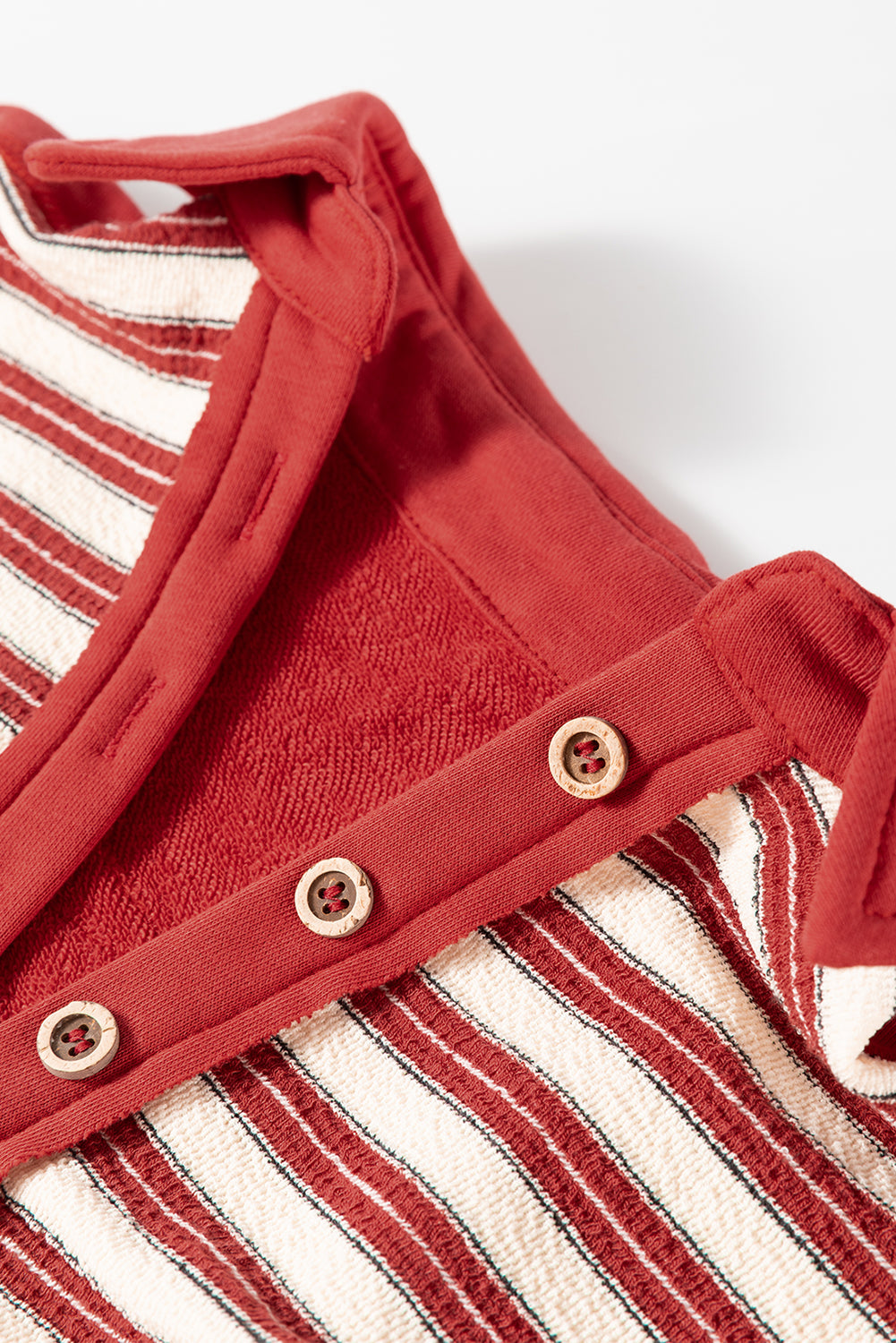 Red Stripe Buttoned V Neck Collared Drop Shoulder Top Beagle Boutique Fashion Outlet