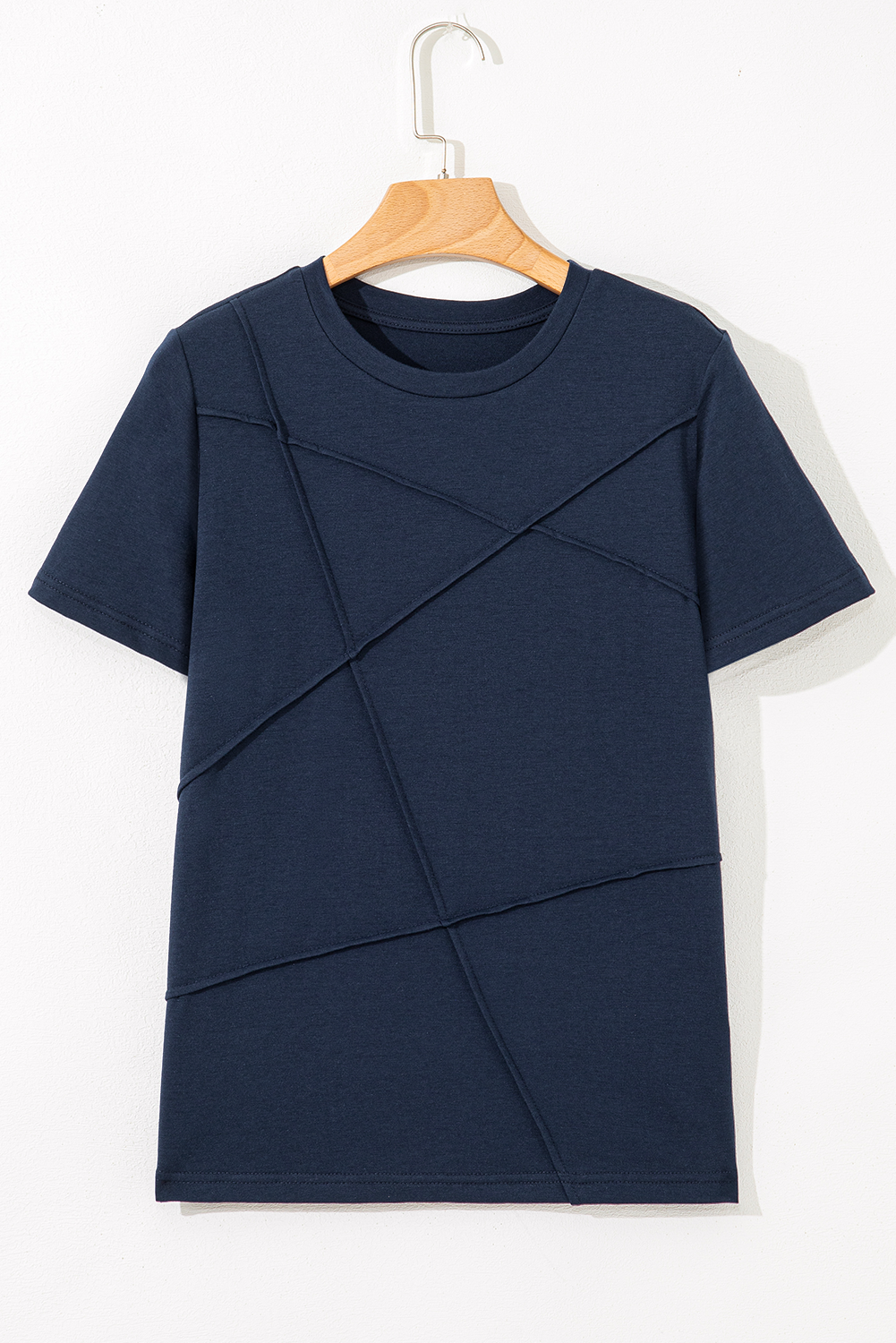 Solid Colour Toothpick Stripe Round Neck T Shirt - eAura