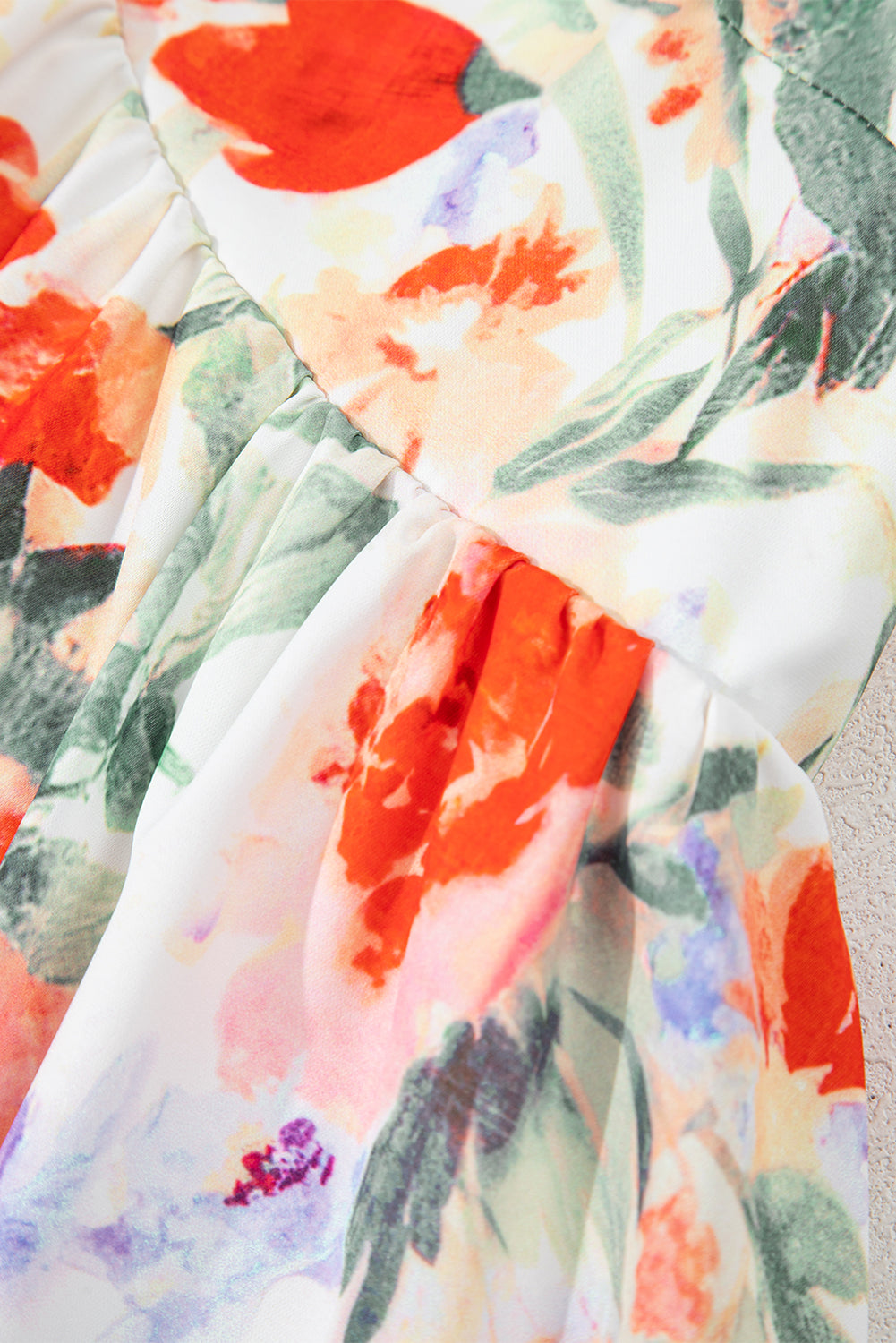 Pink Floral Double Ruffle Sleeve V Neck High Waist Mini Dress eAura