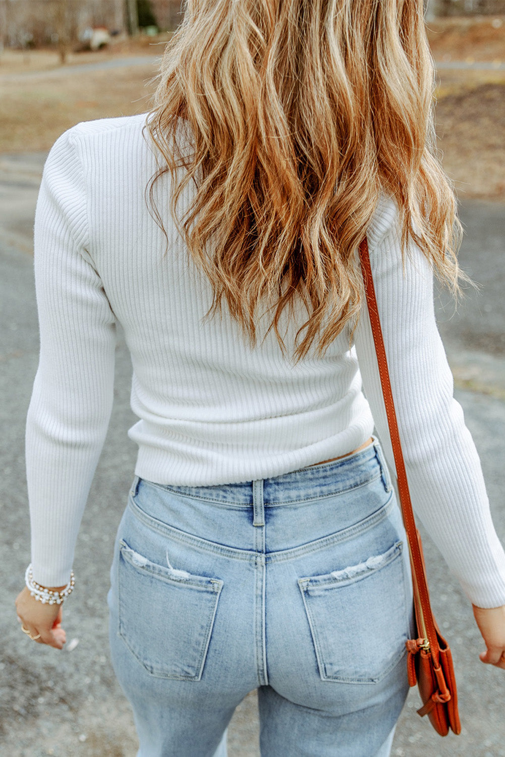 White Cable Crossed V Neck Sweater eAura