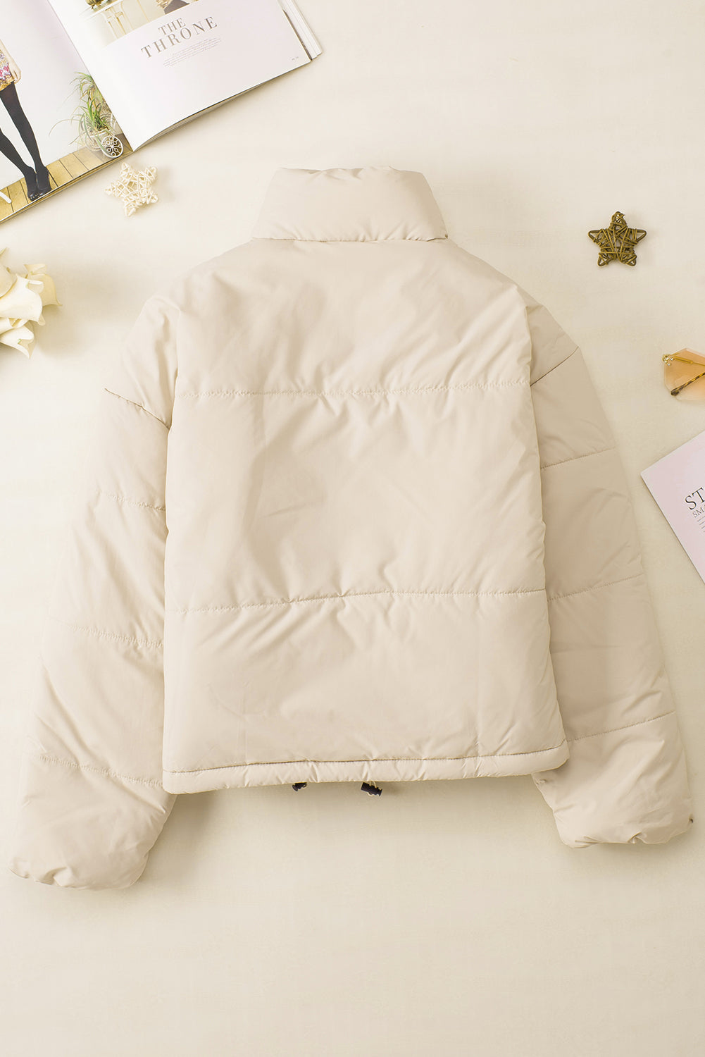 Black Zip Up Drawstring Hem Puffer Coat - eAura