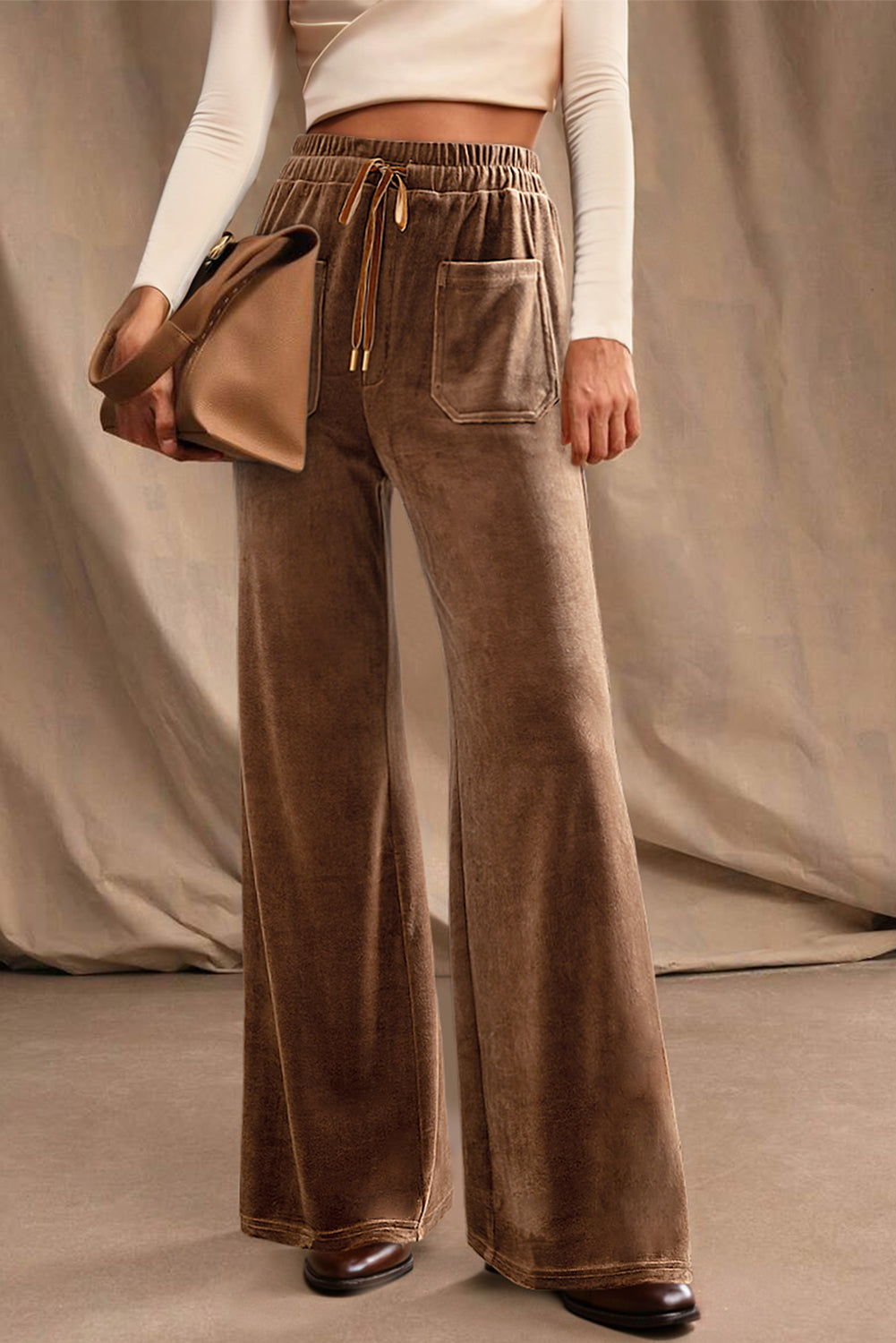 Straight Leg Drawstring Elastic High Waist Trousers - eAura