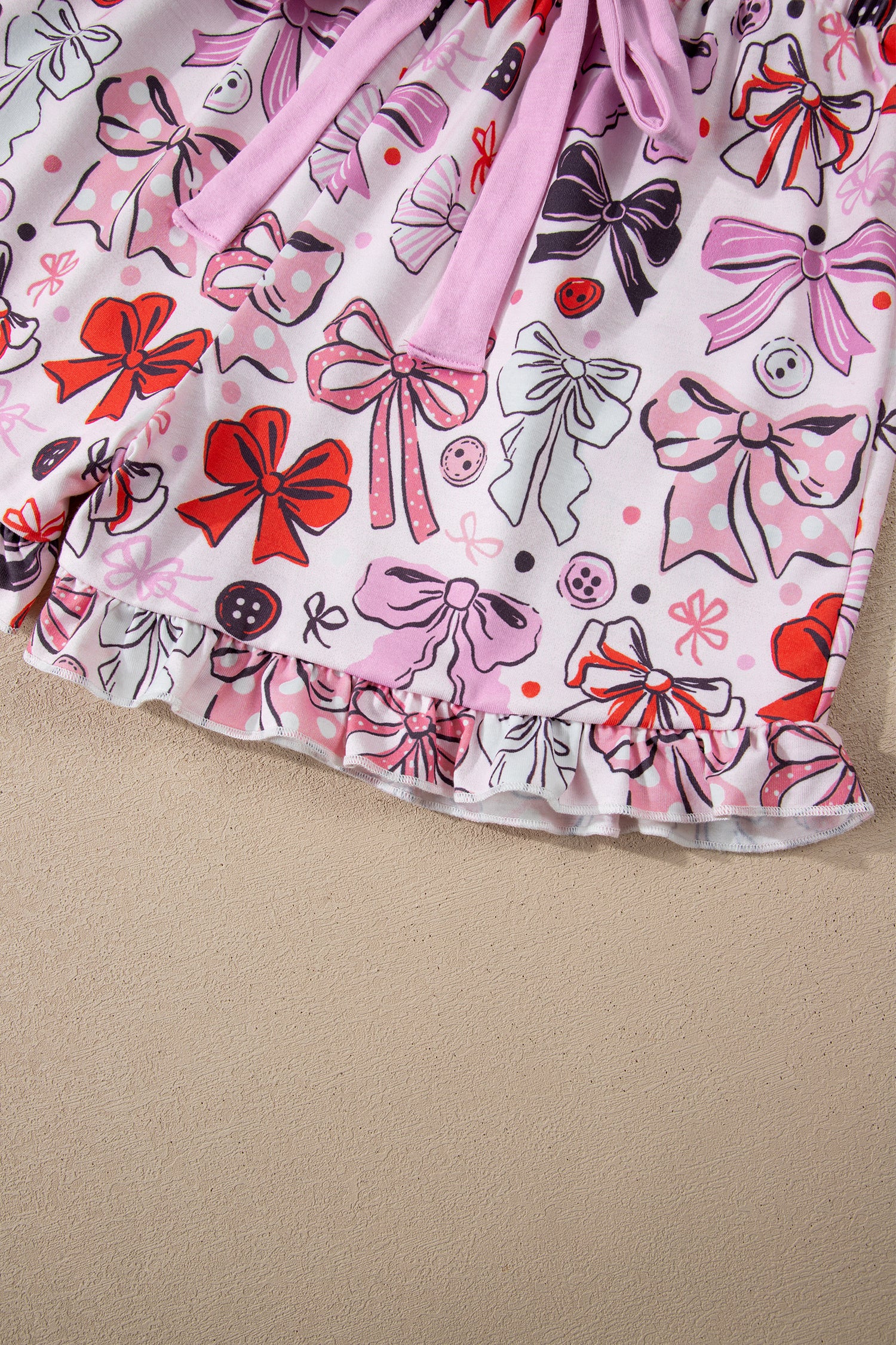 Cute Ribbon Bows Printed 2pcs Short Pajama Set – Pink