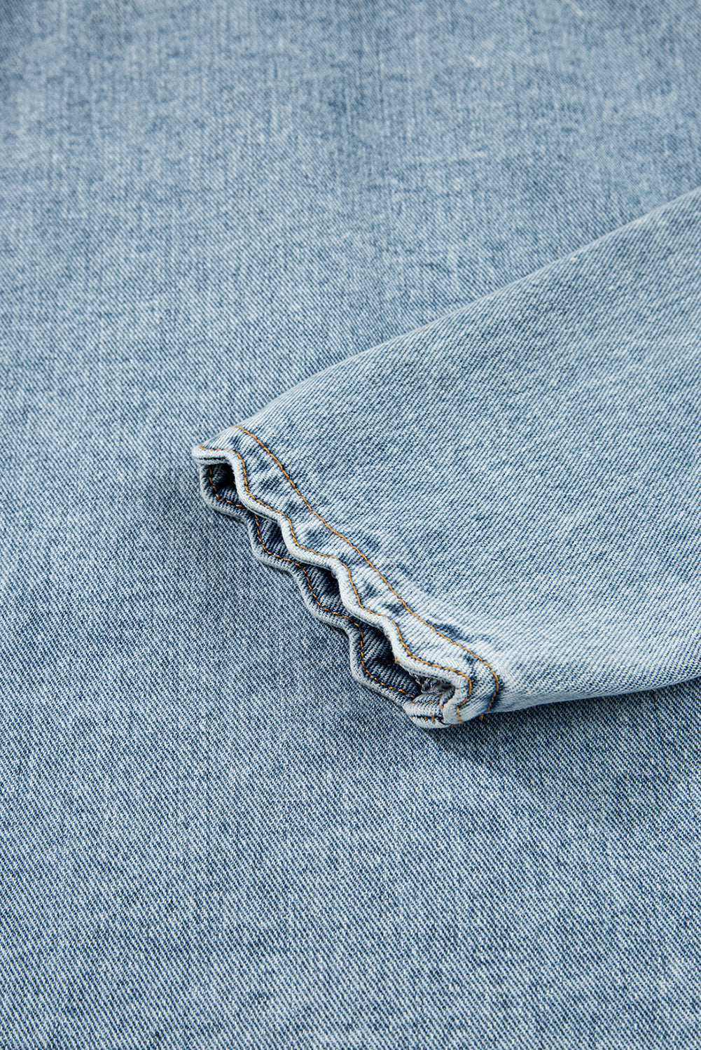 Scallop Trim Collar Patched Pocket Button Up Denim Jacket eAura